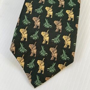 Gap Hunter Green Elephant Safari‎ Silk Mens Tie